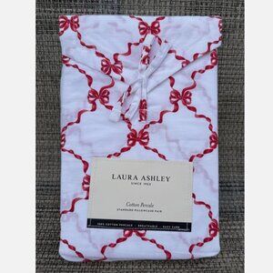 Laura Ashley Bow Ribbon Red Cotton Percale STANDARD Pillowcase Set 2pc